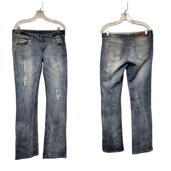 Royal Blue Bootcut Jeans Juniors 11/39 Distressed Faded Blue - Picture 1 of 5